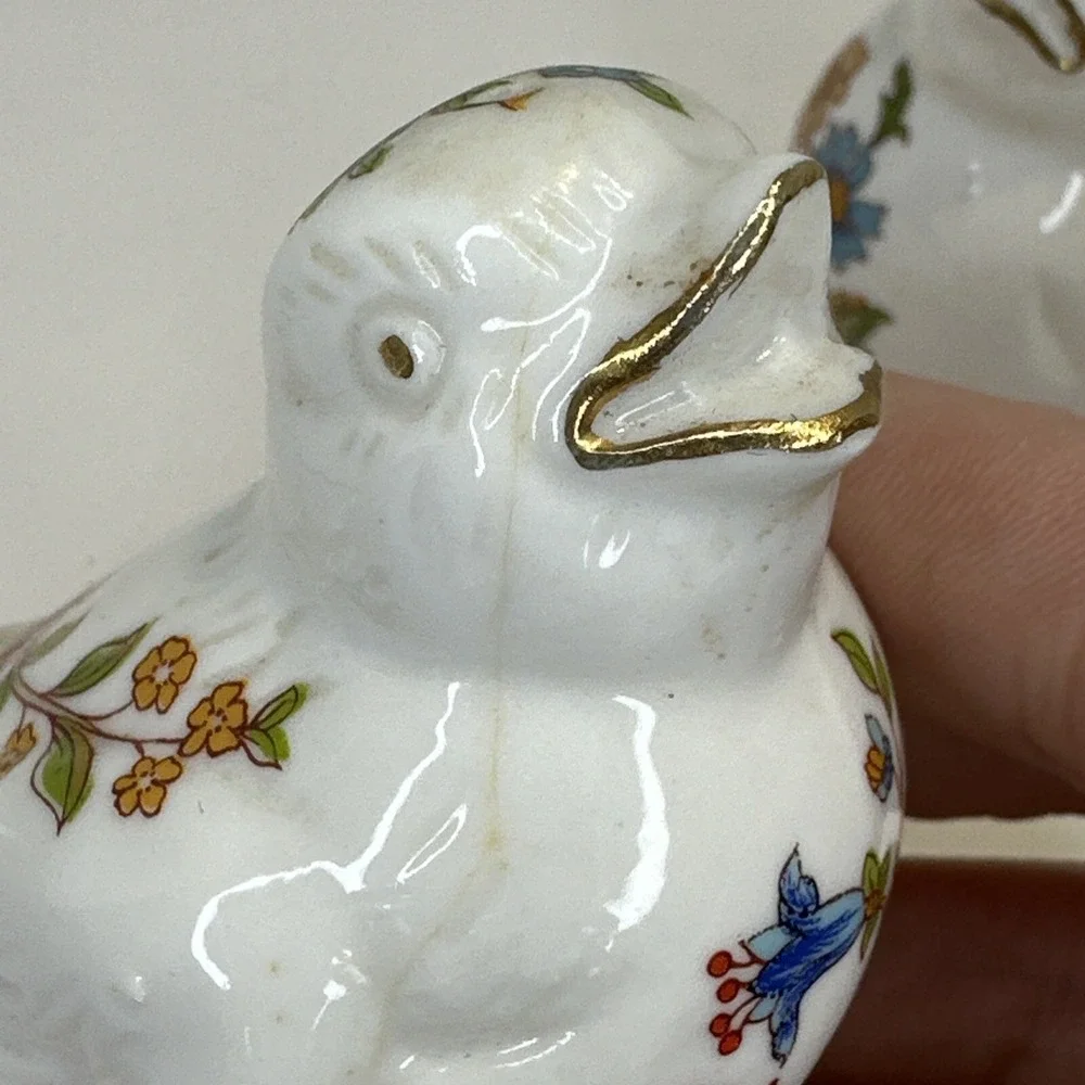 Bone China Bird Salt & Pepper Shakers Floral Gold Tip Vintage